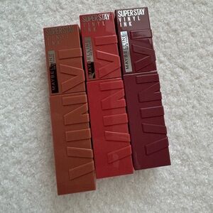 Maybelline SuperStay Vinyl Ink Lipstick Trio - Brown, Red, Dark Red